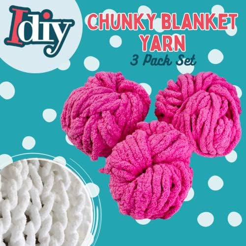 iDIY Chunky Yarn 3 Pack Skeins (72 Yards)-Tie Dye (Light Pink, Dark Pink, Red)-Fluffy Chenille Yarn Soft Throw & Baby Blankets, Arm Knitting, Crocheting &DIY Crafts & Projects! Homemade Holiday Gift