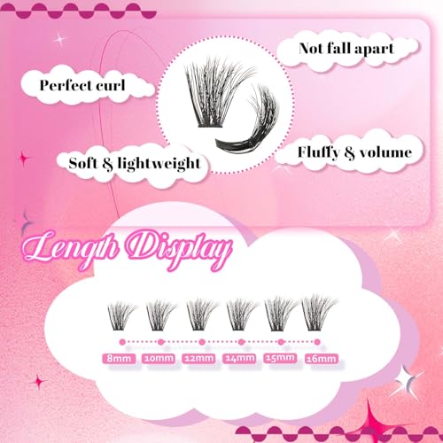 FADLASH Lash Extension Kit 100D Lash Clusters D Curl Lash Cluster Kit DIY Eyelash Extension Kit with Lash Bond and Seal Lash Applicator Tool 3D Effect fluffy Cluster Lashes(100D Kit, Mix 8-16mm)