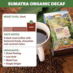 Java Planet Organic, Water Process Decaf Sumatra, Dark Roast, Smooth Full Flavored Organic Coffee Beans, Low Acid, Whole Bean Coffee 5LB Bag