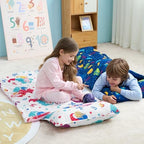 JOIEDOMI Toddler Nap Mat for Preschool 55''x30'' Sleeping Mat with Removable Pillow and Minky Blanket for Kids Ages 3-7 Roll Up Soft Kids Sleeping Bag for Boys Girls Kindergarten Daycare Sleepover