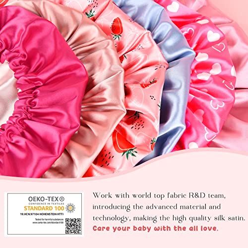 YANIBEST Baby Satin Bonnet Sleep Cap - Double Layer Reversible Adjustable Silky Satin Cap for Infant Toddler(6-36Months,Strawberry)