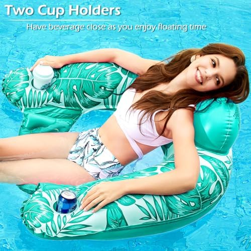 Jasonwell Inflatable Pool Float Chair - Pool Floaties Floating Pool Chair Lounge Floats for Swimming Pool Water Chair Pool Lounger with Cup Holder Pool Toy Party Floaty Adults