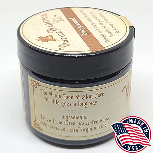 Beef Tallow Balm for Skin Care â€“ Unscented, All Purpose Balm for Sensitive Skin Heals and Hydrates with Olive Oil + Tallow from Grass-Fed Cows â€“ Beef Tallow for Skin by Vintage Tradition, 2 fl. oz.