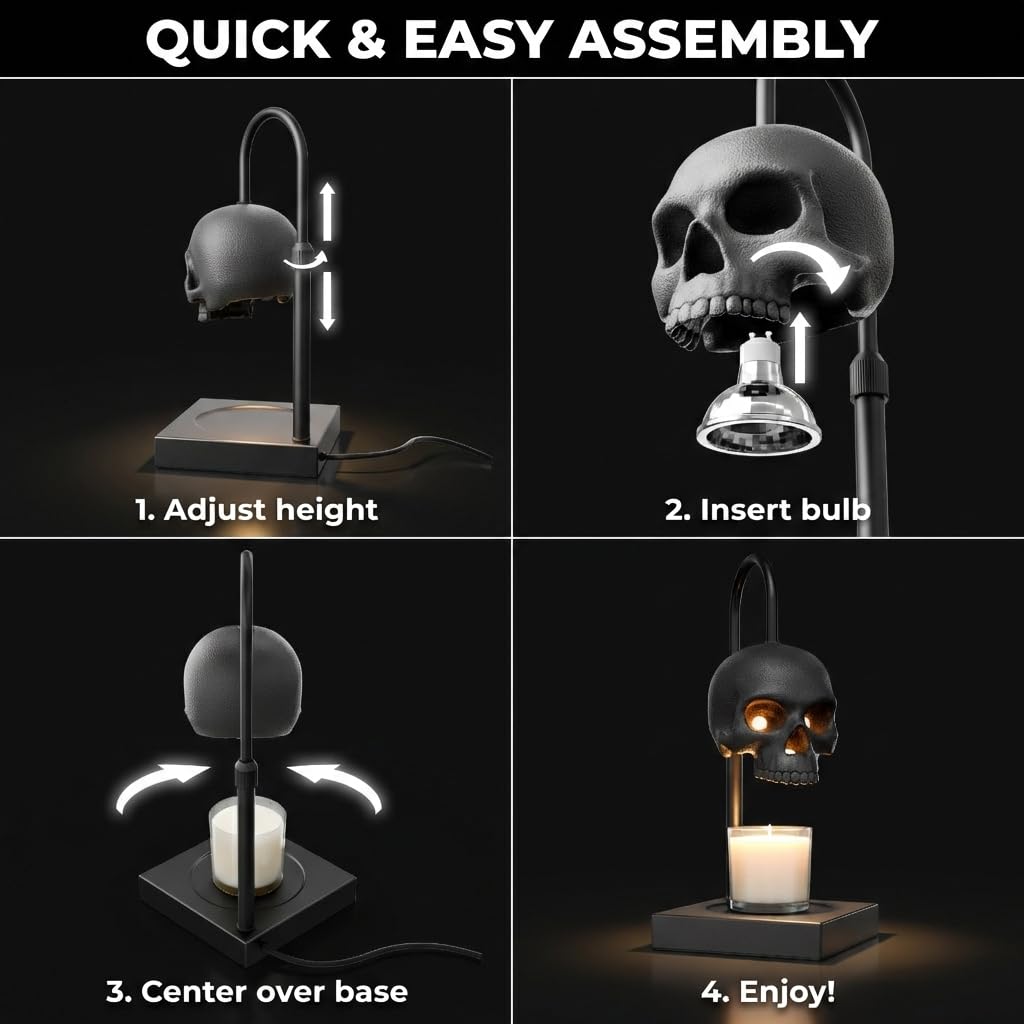 Nomnu Skull Candle Warmer Lamp, Black Spooky Gothic Decor w/Timer & Dimmer