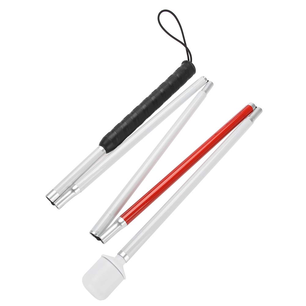 Watris Veiyi Blinder Folding Cane, Collapsible Walking Stick with Red Reflective Tape, Anti-Slip Blind Cane for The Blind and Visually Impaired People, 53.1in(135cm)