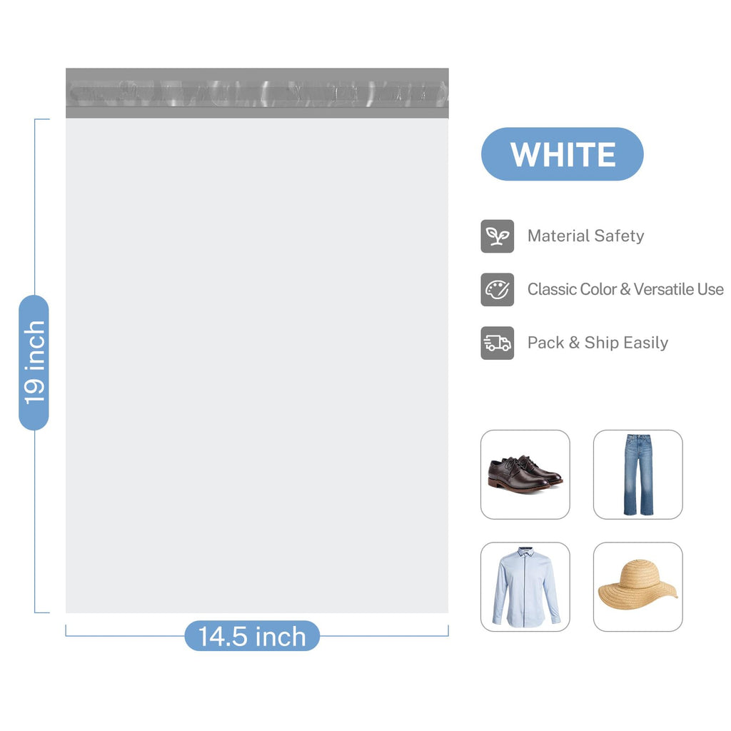 Metronic White Poly Mailers 14.5x19 100 Pack, Large Shipping bags Self-Seal Shipping Envelopes , Packaging Envelope for Small Business, Boutique, Clothing
