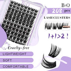 B&Qaugen Lash Clusters 208 PCS Cluster Lashes Individual Lashes B05+B06 Eyelash Extensions 10-18mm DIY Lash Extensions D Curl Volume Wispy Soft Comfortable Band False Lashes (D-10-18MIX)