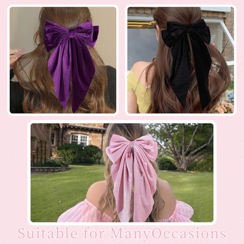 10 PCS Big Hair Bows for Women Girls,Velvet Large Hair Ribbon Bow Barrette Clips for Girls,Hair Bows with Long Tail Vintage French Hair Accessories for Women(velvet)