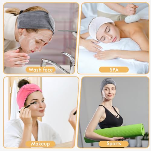 SINLAND Spa Headband for Women 6 Counts Adjustable Makeup Hair Band with Magic Tape,Head Wrap for Face Care, Makeup and Sports