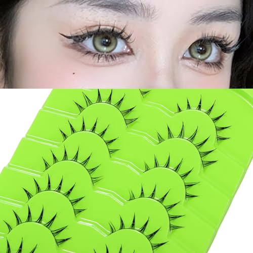 outopen 7 Pairs Manga Lashes Japanese Anime Cosplay Eyelashes Spiky Wet Look Lashes Asian False Eye Lashes Clusters (B07-Manga Lashes 7 Clusters 8-12MM)