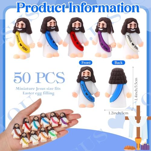 Bememo 50 Pcs Mini Jesus Figures Jesus Loves You Christ Toys Little Christ Figures to Hide and Seek Sunday School Religious Party Favors Gift(Multicolor)