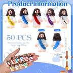Bememo 50 Pcs Mini Jesus Figures Jesus Loves You Christ Toys Little Christ Figures to Hide and Seek Sunday School Religious Party Favors Gift(Multicolor)