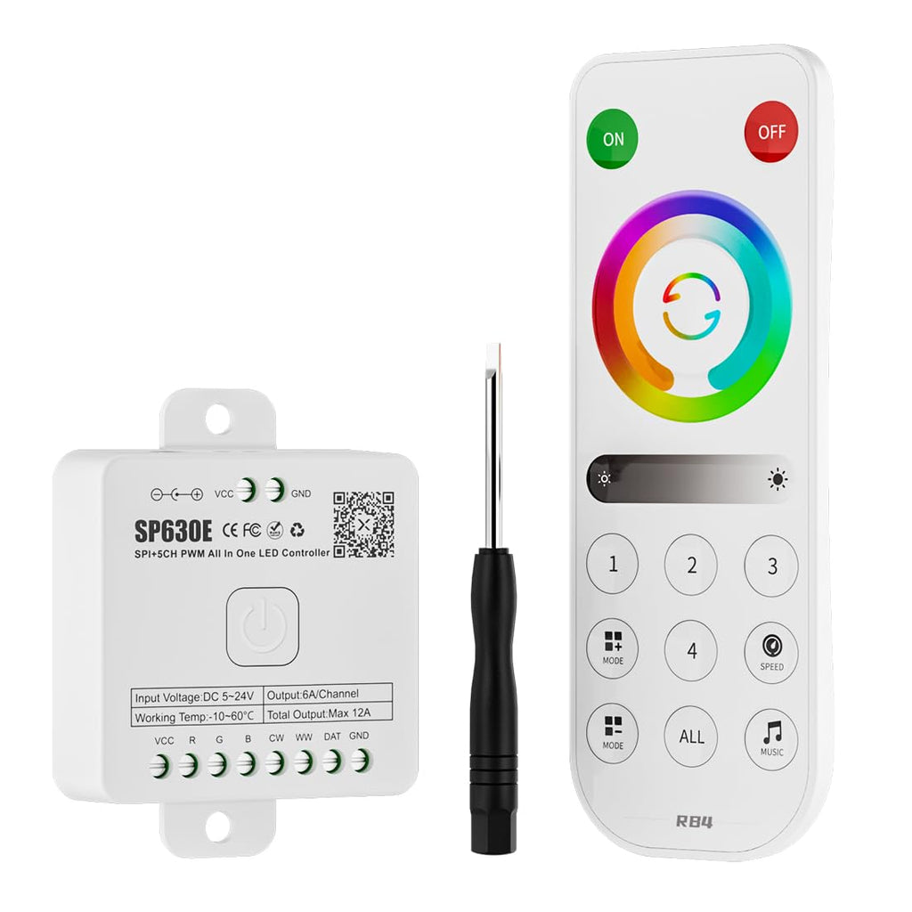BTF-LIGHTING SP630E Bluetooth Controllers 4 Zones 2.4GHz RF RB4 Remote Kit Support FCOB COB SMD PWM RGBCCT RGBWW LED Strip DC5V DC12V DC24V