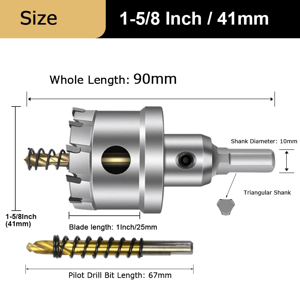 ASNOMY Tungsten Carbide Tipped Hole Saw Drill Bit for Hard Metal, 1-5/8 Inch T.C.T Hole Saw Cutter with 2pcs Pilot Drill bit for Metal, Stainless Steel, Iron, Wood, Plastic