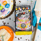 Bones Coffee Company Birthday Suit Flavored Coffee Beans, Medium Roast Ground Coffee Low Acid, Birthday Cake Flavor (12 oz)