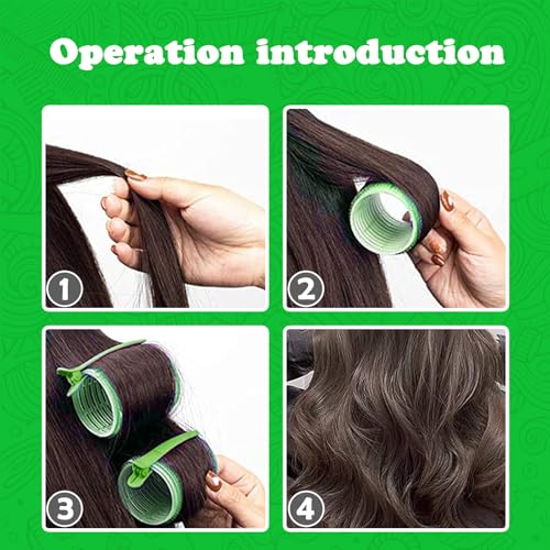 Hair Roller Set 18 pcs Heatless Self Grip Rollers With Clips and Comb, Salon Curlers for DIY Styles, 3 Green Sizes in 1 Set by Sungenol