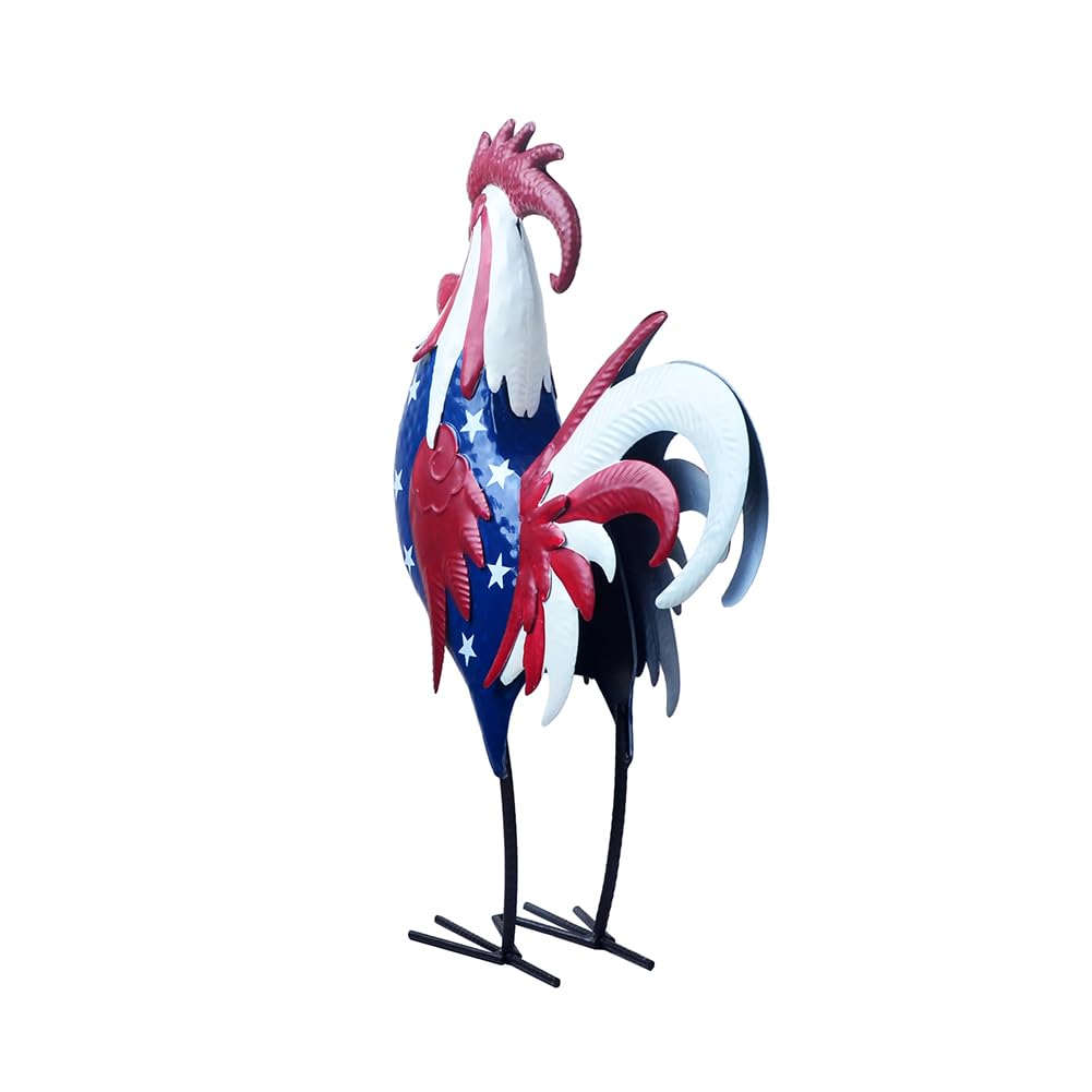 BAENRCY Metal Rooster Statues Waterproof Chicken Sculpture Metal Garden Deco Outdoor Yard Ornament for Patio Lawn Backyard