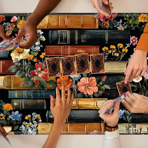 Playmats for Magic: The Gathering MTG Card Game Mat Plus 50 Pcs Card Sleeves, 24 x 14 inch TCG Mat with Stitched Edge for Commander Deck Duskmourn Board Game, Books and Flowers