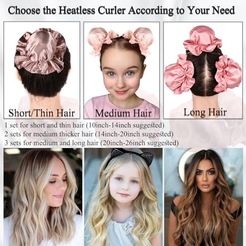 3 Sets Bun Bons Heatless Curls Satin Heatless Curling Set Overnight Curls Blowout Rods soft Hair Curlers to Sleep in with Bonnet Cap No Heat Silk Wrap Headband Roller SPink