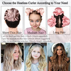3 Sets Bun Bons Heatless Curls Satin Heatless Curling Set Overnight Curls Blowout Rods soft Hair Curlers to Sleep in with Bonnet Cap No Heat Silk Wrap Headband Roller SPink