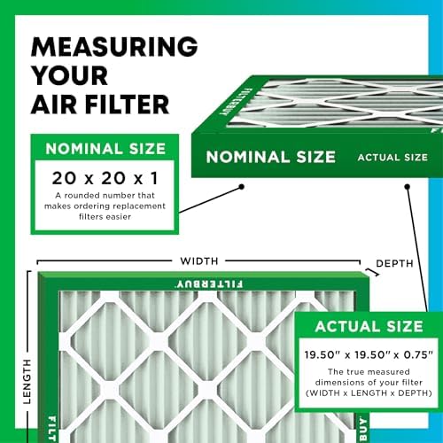 Filterbuy 20x20x1 Air Filter MERV 8 Odor Eliminator (4-Pack), Pleated HVAC AC Furnace Air Filters Replacement with Activated Carbon (Actual Size: 19.50 x 19.50 x 0.75 Inches)