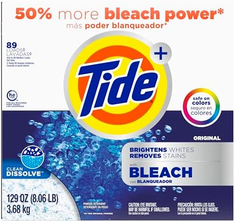 Tide Powder Laundry Detergent with Bleach Alternative, Original Scent, 89 Loads, 129 oz