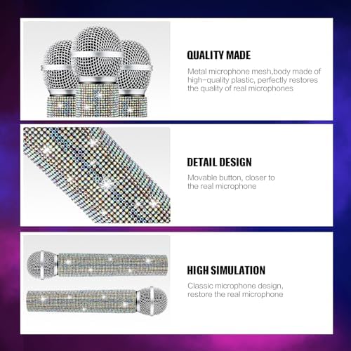 Sanwuta Fake Microphone Prop Sparkly Bling Rhinestones Plastic Play Microphone Pretend Glitter Bedazzled Mic for Cosplay Party Costume(AB Color)