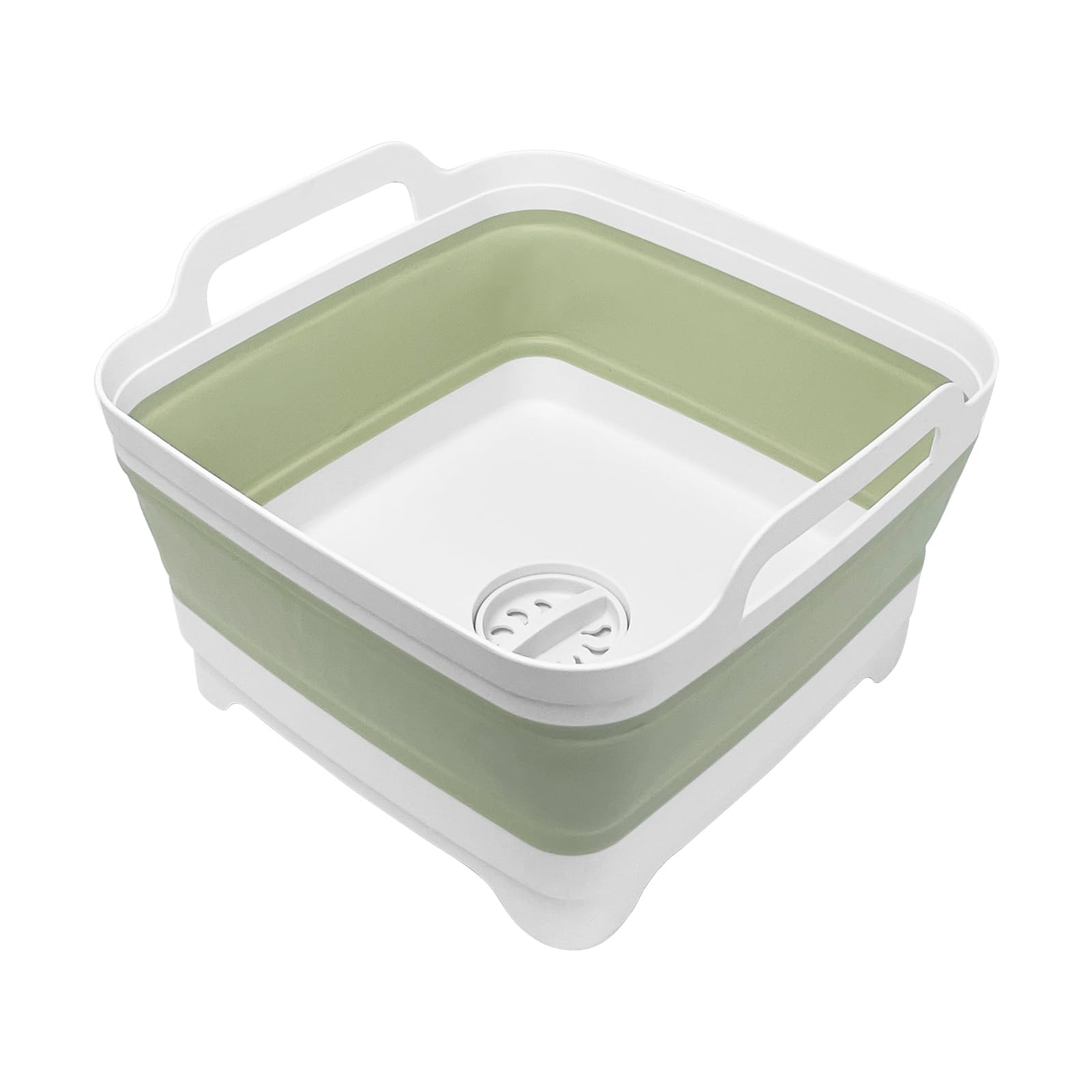 2.4 Gal(9L) Collapsible Dish Basin with Drain Plug, Space Saving Outdoor Multiuse Foldable Sink Tub, Dishpan, Kitchen Storage Tray for Camping, Vegetable Washing, RV (Green)