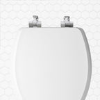 Mayfair Bennett Toilet Seat with Brushed Nickel Hinges, Slow Close Wood Seat, Secure Metal Hinges, Easy Install, Elongated, White