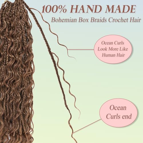 Goddess Box Braids Crochet Hair for Black Women 24 Inch 7 Packs Boho Crochet Box Braids Pre Looped Bohomian Box Braids crochet hair with Curly Ends Synthetic Braiding Hair Extensions M33/30/27