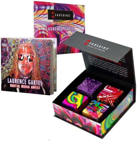 Shashibo Limited Edition Gartel Shape Shifting Box - Award-Winning, Patented Fidget Cube w/ 36 Rare Earth Magnets - Designed by Digital Art Pioneer Laurence Gartel (4 Pack)