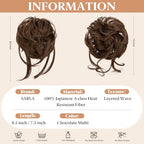 SARLA 2PCS Messy Bun Hair Pieces Detachable Claw Clip Wavy Curly Synthetic Hairpieces Fake Scrunchies Updo Ponytail Extension for Women Chocolate Multi