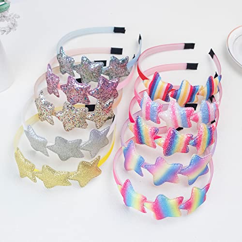 XIMA 10PCS Headbands for Toddlers, Rainbow Glitter Star Girls Headbands for Teens Kids Children Hair Accessories (10PCS Star Headbands)