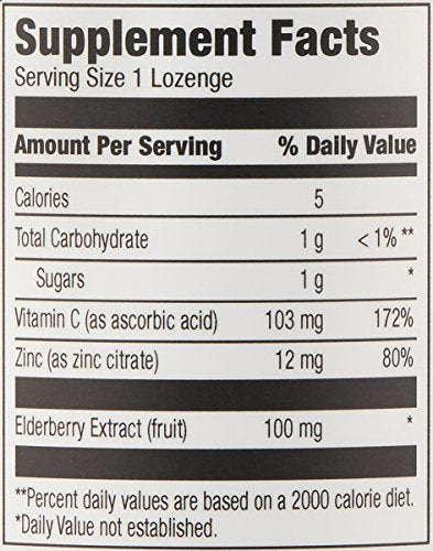 Amazon Elements Elderberry Complex, Immune System Support, 60 Berry Flavored Lozenges, Elderberry 100mg, Vitamin C 103mg, Zinc 12mg per Serving (Packaging May Vary) (Pack of 2)