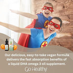 Go Healthy DHA Omega 3 Drops for Kids, Toddlers & Infants - Vegan Fish Oil Alternative - Supports Brain & Eye Development, Just 3 Ingredients, Organic Orange Flavor, 30-60 Servings