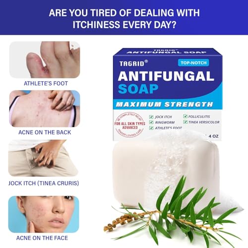 TAGRID Antifungal Soap Kit, Tea Tree Soap, Antifungal Face Wash, Antibacterial Treatment for Body Jock Itch, Ringworm, Athlete's Foot, Folliculitis, Tinea Versicolor, Fungal Acne Treatment (TOP-NOTCH)