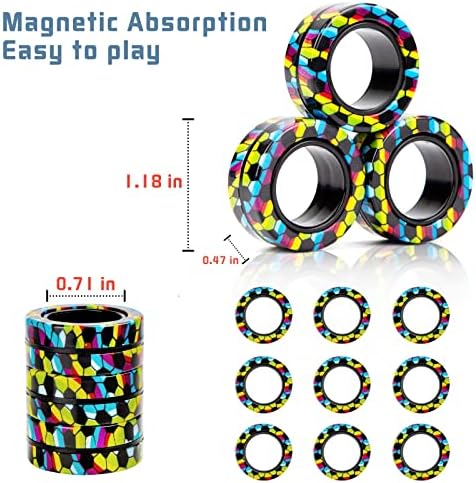 Magnetic Rings Fidget Toys Pack, Idea ADHD Fidget Toys, Adult Fidget Spinner Rings for Anxiety Relief Therapy, Great Gift for Adults Teens Kids 12 14 Years Old (9PCS)