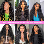 Loose Deep Wig Lace Front Wigs Human Hair Wigs for Black Women 13x4 HD Transparent Lace Frontal Wigs Human Hair Pre Plucked 200% Density Loose Deep Glueless Wigs Natural Black Color 26 inch