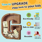 Summidate Large Wooden Piggy Bank for Kids Adults, Alphabets Letter A-Z Piggy Bank for Boys Girls, Coins Bills Change Bank Box Personalized Initial Name Kids Money Bank for Birthday Present and Decor