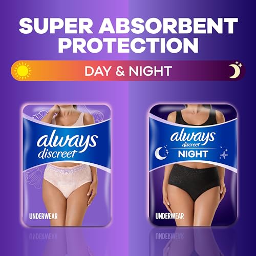 Always Discreet for Sensitive Skin Underwear, Four Times Skin Protection, Dermatologically Tested, Fragrance-Free, Maximum Absorbency, Small/Medium, 28 Count