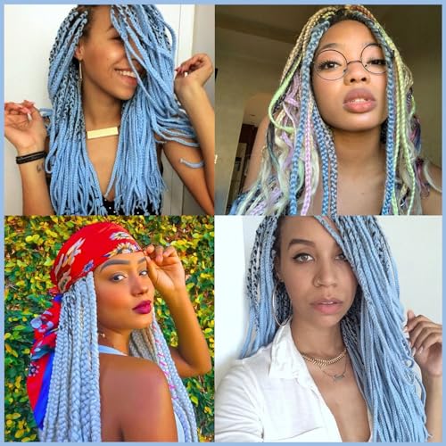 Baby Blue Pre stretched Braiding Hair 2 Packs Pre feathered Braid Hair Extensions 18 Inches Hair Braids