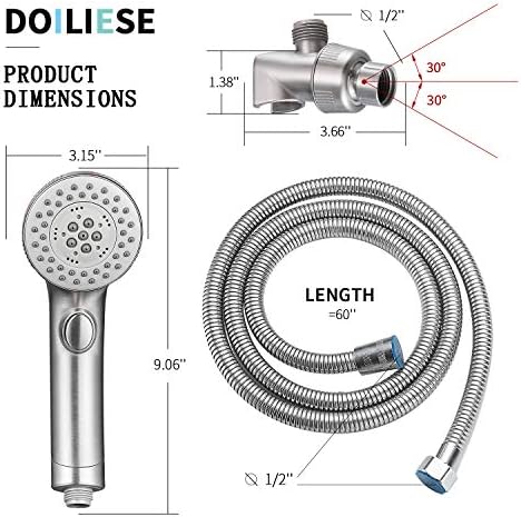 Shower Head, High Pressure 6 Setting Shower Head Hand-Held with ON/OFF Switch and Spa Spray Mode - Shower Heads with Handheld Spray High Pressure - Brushed Nickel