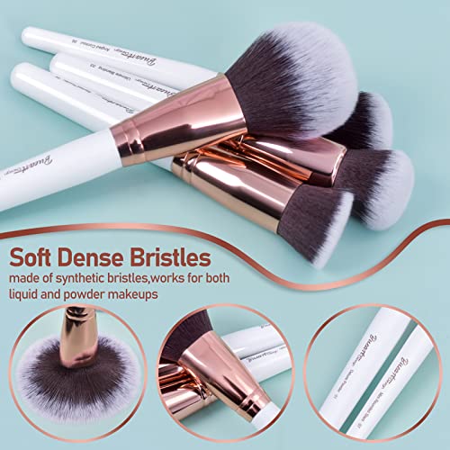 Bueart Design 18Pcs ULTRA SOFT Wood Handle Makeup Brushes set Make up brushes face brush Foundation Powder Blending Blush brushes (Pearl White)