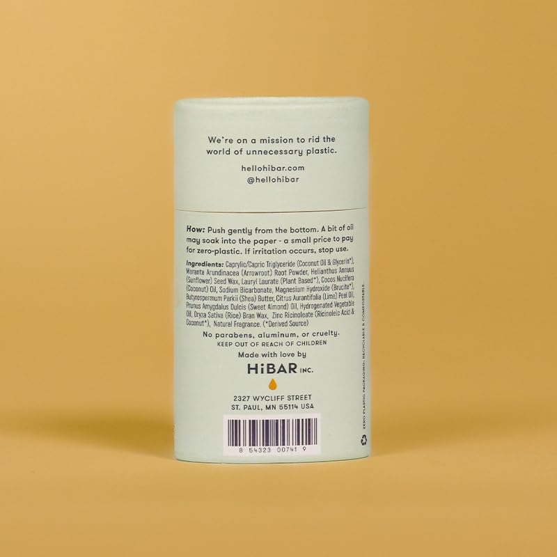 HiBAR - Bergamot & Cedar Plastic Free Deodorant - Natural Deodorant - All-Day Protection - With Sunflower Seed Wax, Rice Bran & Shea Butter - Plastic, Paraben & Aluminum-Free - Vegan - 3 Pack