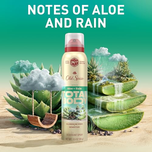 Old Spice Whole Body Deodorant for Men, Total Body Deodorant, Aloe + Rain, Aluminum Free Deodorant Spray for 24/7 Freshness // Dermatologist Tested Whole Body Deodorant, 3.5 oz