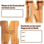 Summidate Customized Name Large Wooden Piggy Bank for Kids Boys Girls Alphabets Letter A-Z Coins Bills Money Change Bank Box Initial on Clear Cover (Laser Engraved) (Alphabet-N, Personalized-9")