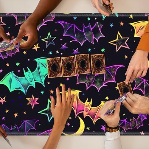 Playmats for Magic: The Gathering MTG Card Game Mat Plus 50 Pcs Card Sleeves, 24 x 14 inch TCG Mat with Stitched Edge for Commander Deck Duskmourn Board Game, Rainbow Bats