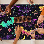 Playmats for Magic: The Gathering MTG Card Game Mat Plus 50 Pcs Card Sleeves, 24 x 14 inch TCG Mat with Stitched Edge for Commander Deck Duskmourn Board Game, Rainbow Bats