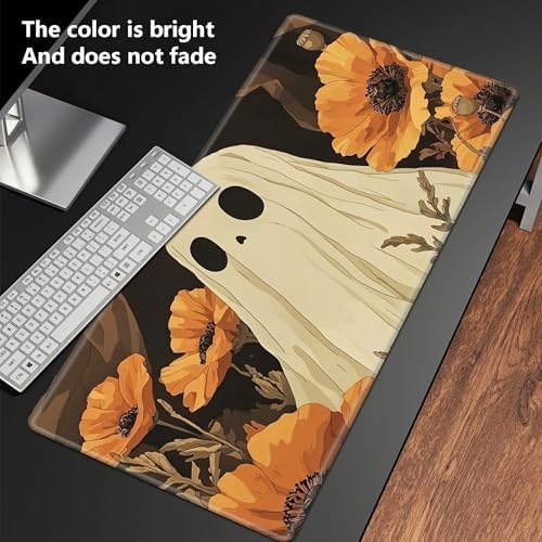 Playmats for Magic: The Gathering MTG Card Game Mat Plus 50 Pcs Card Sleeves, 24 x 14 inch TCG Mat with Stitched Edge for Commander Deck Duskmourn Board Game, White Ghost