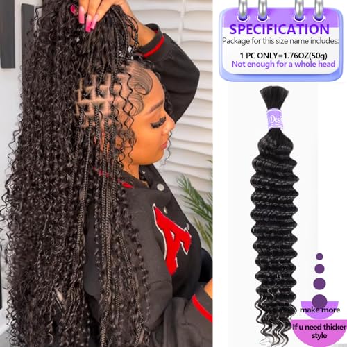 Human Braiding Hair Boho Braids Human Hair No Weft Micro Wet And Wave Braiding Hair 50g One Bundle/Pack (20 inch,Deep Wave Natural Black)